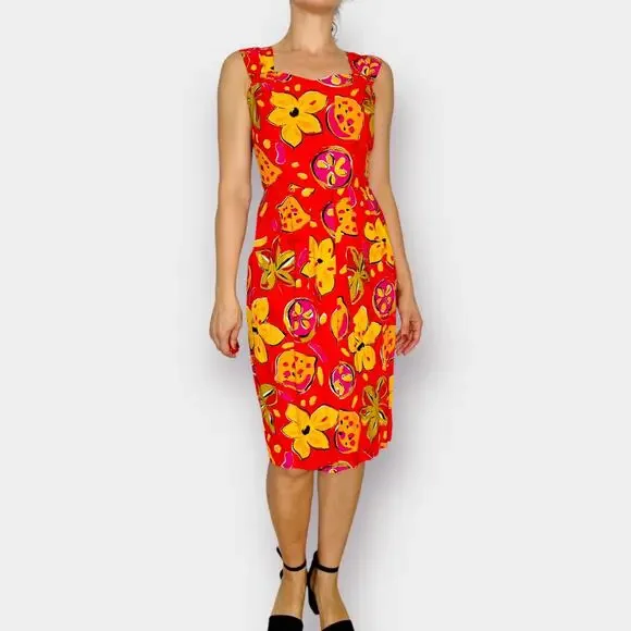 90s R.J. Stevens Orange and Yellow Dress - Picture 1 of 6